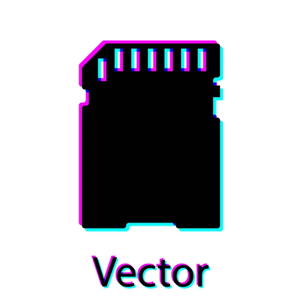 Ícone de cartão SD preto isolado no fundo branco. Cartão de memória. Ícone do adaptador. Ilustração vetorial — Vetor de Stock