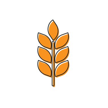 Pirinç, buğday, mısır, yulaf, çavdar, arpa işareti beyaz arka plan üzerinde izole ile ayarlanmış Turuncu Tahıllar simgesi. Buğday ekmeği sembolleri kulakları. Tarım buğday sembolü. Vektör İllüstrasyonu