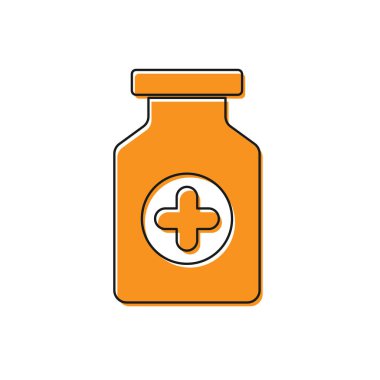 Turuncu Tıp şişe simgesi beyaz arka plan üzerinde izole. Şişe hapı işareti. Eczane tasarımı. Vektör İllüstrasyonu