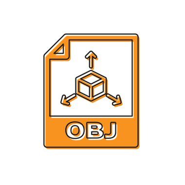 Turuncu Obj dosya belge simgesi. Beyaz arka planda yalıtılmış obj düğme simgesini indirin. Obj dosya sembolü. Vektör İllüstrasyonu