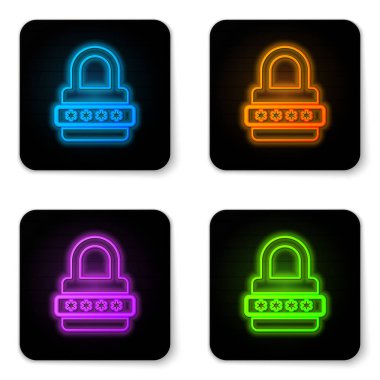 Beyaz arka planda yalıtılmış parlayan neon Parola koruması ve güvenlik erişim simgesi. Simgeyi kilitleyin. Güvenlik, güvenlik, koruma, gizlilik kavramı. Siyah kare düğme. Vektör İllüstrasyonu