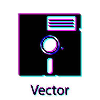 Beyaz arka planda yalıtılmış 5,25 inç simgesindeki siyah Disket disk. Bilgisayar veri depolama için disket. Disket işareti. Vektör İllüstrasyonu