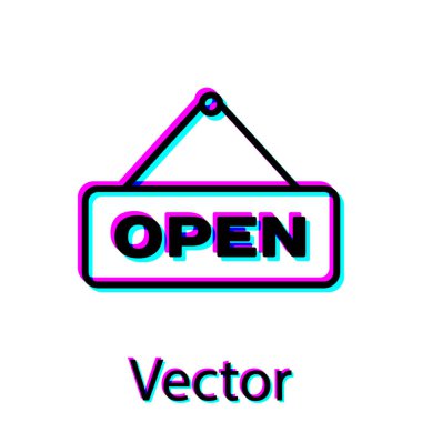 Beyaz arkaplanda izole edilmiş metin açık kapı simgesi ile Siyah Asılma işareti. Vektör İllüstrasyonu