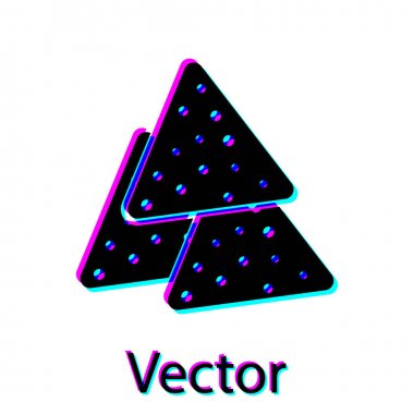 Siyah Nachos simgesi beyaz arka plan üzerinde izole. Tortilla cipsi veya nachos tortilla. Geleneksel Meksika fast food'u. Vektör İllüstrasyonu