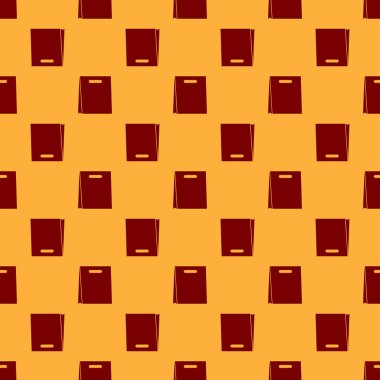 Kırmızı kağıttan alışveriş poşeti simgesi kahverengi arka planda izole edilmiş. Paket işareti. Vektör İllüstrasyonu