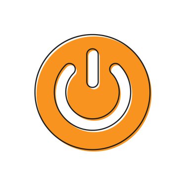 Turuncu Güç düğmesi simgesi beyaz arka planda yalıtılmış. İşareti başlat. Düz tasarım. Vektör İllüstrasyonu