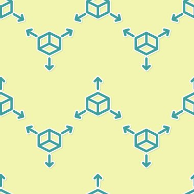 Yeşil İzometrik küp simgesi sarı arka plan üzerinde sorunsuz desen izole. Geometrik küpler katı simgesi. 3d kare işareti. Kutu sembolü. Düz tasarım. Vektör İllüstrasyonu
