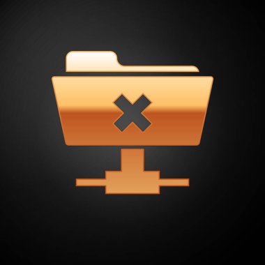 Gold Ftp siyah arka plan üzerindeki işlem simgesini iptal edin. Yazılım güncelleştirme, transfer protokolü, yönlendirici, takım çalışması araç yönetimi, kopyalama süreci kavramı. Vektör İllüstrasyonu