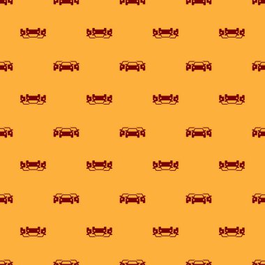 Kırmızı Arabalar simgesi kahverengi arka plan üzerinde izole dikişsiz desen. Düz tasarım. Vektör İllüstrasyonu