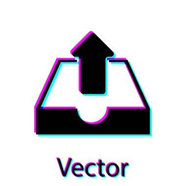 Beyaz arka planda yalıtılmış Siyah Yükleme gelen kutusu simgesi. Vektör İllüstrasyonu