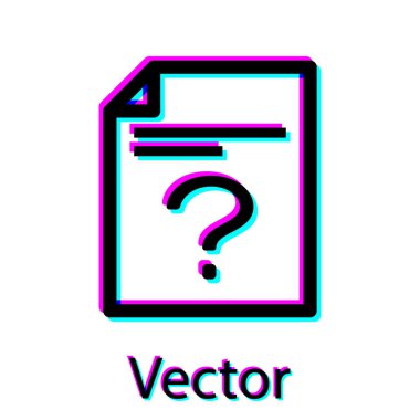 Siyah Bilinmeyen belge simgesi beyaz arka planda yalıtılmış. Soru işareti içeren dosya. Raporu, hizmeti ve genel arama işaretini tutun. Vektör İllüstrasyonu