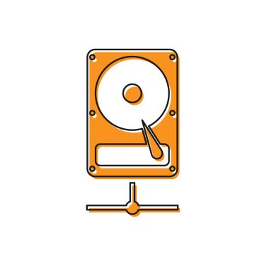 Turuncu Sabit disk sürücüsü beyaz arka planda yalıtılmış ağ simgesi paylaşımı. Vektör İllüstrasyonu