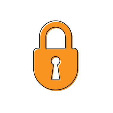 Turuncu Kilit simgesi beyaz arka planda yalıtılmış. Asma kilit işareti. Güvenlik, güvenlik, koruma, gizlilik kavramı. Vektör İllüstrasyonu