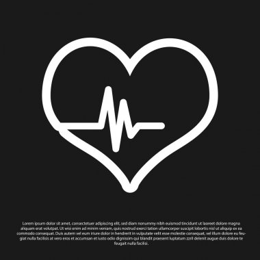 Siyah arka planda yalıtılmış Siyah Kalp hızı simgesi. Kalp atışı işareti. Kalp nabız simgesi. Kardiyogram simgesi. Vektör İllüstrasyonu