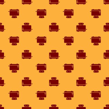 Tost simgesi ile Kırmızı Tost kahverengi arka plan üzerinde izole dikişsiz desen. Düz tasarım. Vektör İllüstrasyonu