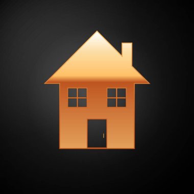 Gold House simgesi siyah arka plan üzerinde izole. Ev sembolü. Vektör İllüstrasyonu