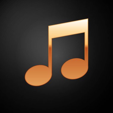Altın Müzik notası, siyah arka planda yalıtılmış ton simgesi. Vektör İllüstrasyonu