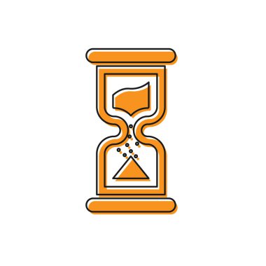 Beyaz arka plan üzerinde izole akan kum simgesi ile Turuncu Eski kum saati. Kum saati işareti. İş ve zaman yönetimi kavramı. Vektör İllüstrasyonu