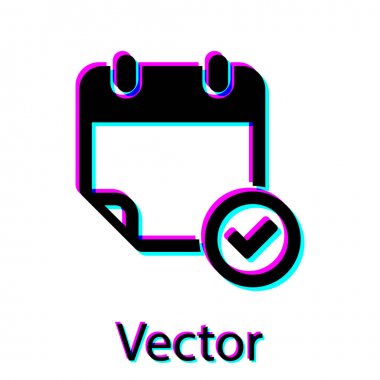 Beyaz arka planda yalıtılmış onay işareti simgesine sahip Siyah Takvim. Vektör İllüstrasyonu