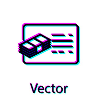 Beyaz arka planda yalıtılmış Siyah Mali belge satırı simgesi. Fatura ve para simgesi. Bütçe planlama, para tasarrufu ve borç kavramı ödeme. Vektör İllüstrasyonu