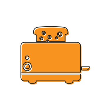 Beyaz arka planda izole edilmiş tost ikonlu turuncu tost makinesi. Vektör İllüstrasyonu