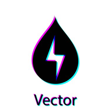 Siyah Su enerji simgesi beyaz arka plan üzerinde izole. Su damlacıkları ile ekoloji kavramı. Alternatif enerji konsepti. Vektör İllüstrasyonu