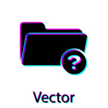 Siyah Bilinmeyen dizin simgesi beyaz arka planda yalıtılmış. Büyüteç ve klasör. Vektör İllüstrasyonu