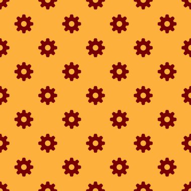 Kırmızı Dişli simgesi kahverengi arka plan üzerinde dikişsiz desen izole. Cogwheel dişli ayarları işareti. Dişli sembolü. Vektör İllüstrasyonu