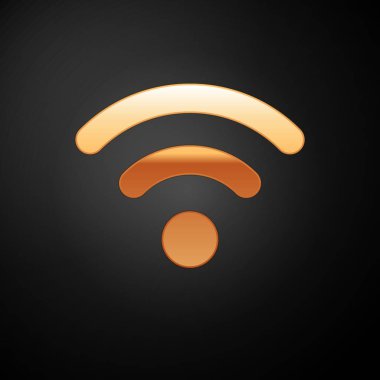 Siyah arka planda yalıtılmış Gold Wi-Fi kablosuz internet ağı simgesi. Vektör İllüstrasyonu
