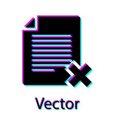 Siyah Sil dosya belge simgesi beyaz arka planda yalıtılmış. Reddedilen belge simgesi. Kağıt üzerinde çapraz. Vektör İllüstrasyonu