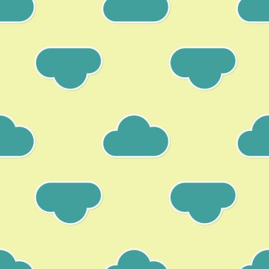 Yeşil Bulut simgesi, sarı arka plan üzerinde kesintisiz desen yalıtılmış. Vektör İllüstrasyonu