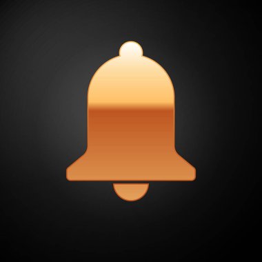 Altın zil simgesi siyah arkaplanda izole edildi. Alarm sembolü, servis zili, el zili işareti, uyarı sembolü. Vektör İllüstrasyonu