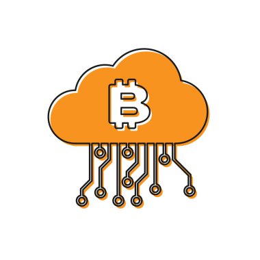 Turuncu Cryptocurrency bulut madenciliği simgesi beyaz arka planda yalıtılmış. Blockchain teknolojisi, bitcoin, dijital para piyasası, kripto para cüzdanı. Vektör İllüstrasyonu