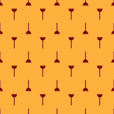 Boru temizleme simgesi için ahşap saplı Kırmızı Kauçuk piston kahverengi arka plan üzerinde izole dikişsiz desen. Tuvalet pistonu. Düz tasarım. Vektör İllüstrasyonu