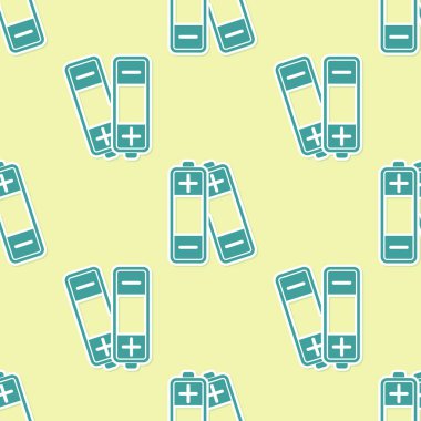 Yeşil Pil simgesi sarı arka plan üzerinde sorunsuz desen izole. Yıldırım sembolü. Vektör İllüstrasyonu