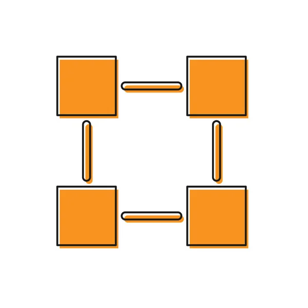 Ícone de tecnologia Orange Blockchain isolado no fundo branco. Sinal de dados criptomoeda. Abstrato geométrico bloco cadeia negócio de tecnologia de rede. Ilustração vetorial — Vetor de Stock