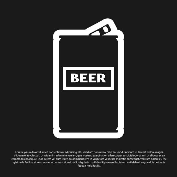 Ícone de lata de cerveja preta isolado no fundo preto. Ilustração vetorial —  Vetores de Stock