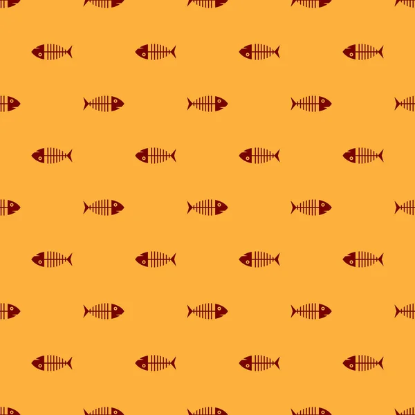 Red Fish squelette icône isolée motif sans couture sur fond brun. Signe d'os de poisson. Illustration vectorielle — Image vectorielle