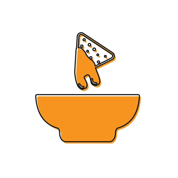 Naranja Nachos en placa icono aislado sobre fondo blanco. Tortillas de tortilla o nachos. Comida rápida mexicana tradicional. Ilustración vectorial — Archivo Imágenes Vectoriales