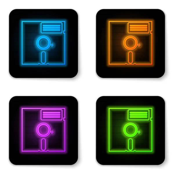 Glowing neon Floppy disk in the 5.25-inch icon isolated on white background. Floppy disk for computer data storage. Diskette sign. Black square button. Vector Illustration — Stock Vector