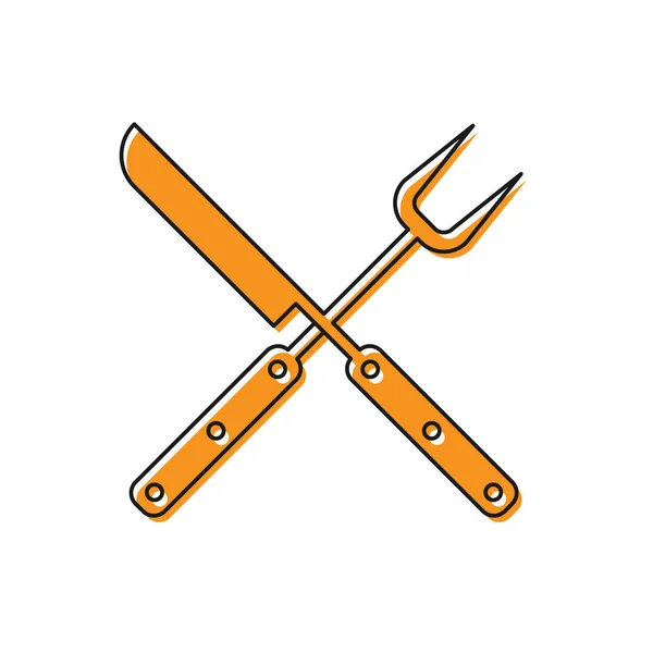 Orange Crossed knife and spatula icon isolated on white background. BBQ knife and spatula sign. Barbecue and grill tools. Vector Illustration — Stock Vector