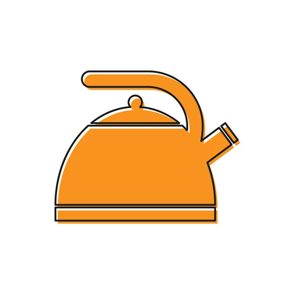 Orange Kettle com alça ícone isolado no fundo branco. Ícone de bule. Ilustração vetorial — Vetor de Stock