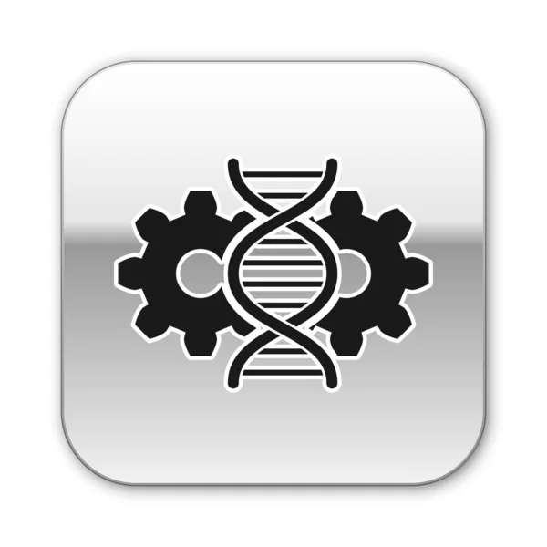 흰색 배경에 격리 된 검은 유전자 편집 아이콘입니다. 유전 공학. DNA 연구, 연구. 실버 스퀘어 버튼. 벡터 일러스트레이션 — 스톡 벡터