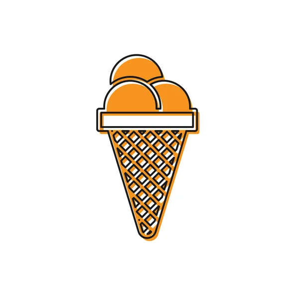 Оранжевое мороженое в вафельном конусе значок изолирован на белом фоне. Милый символ. Векторная миграция — стоковый вектор