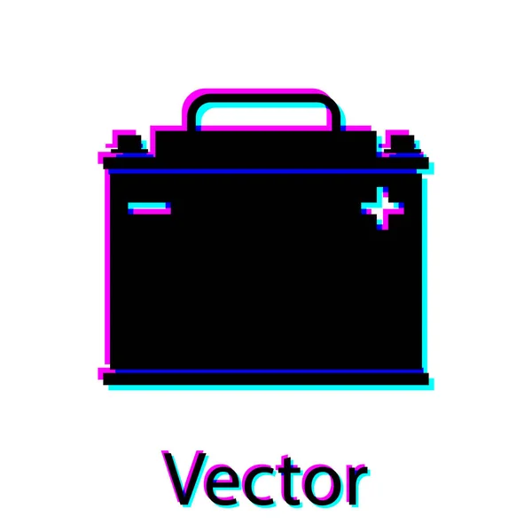 Icono de batería de coche negro aislado sobre fondo blanco. Acumulador de energía de la batería y la batería acumulador de electricidad. Ilustración vectorial — Vector de stock