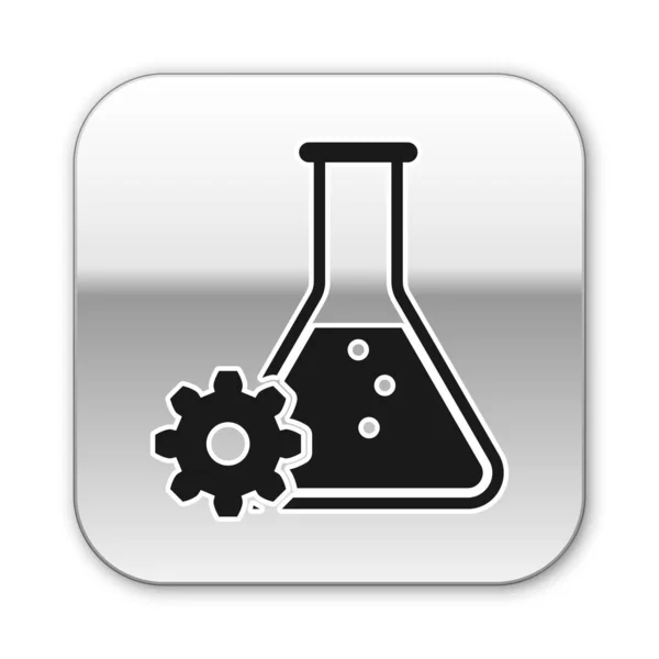 Icono de bioingeniería negra aislado sobre fondo blanco. Elemento del icono de la genética y la bioingeniería. Biología, molécula, icono químico. Botón cuadrado plateado. Ilustración vectorial — Vector de stock