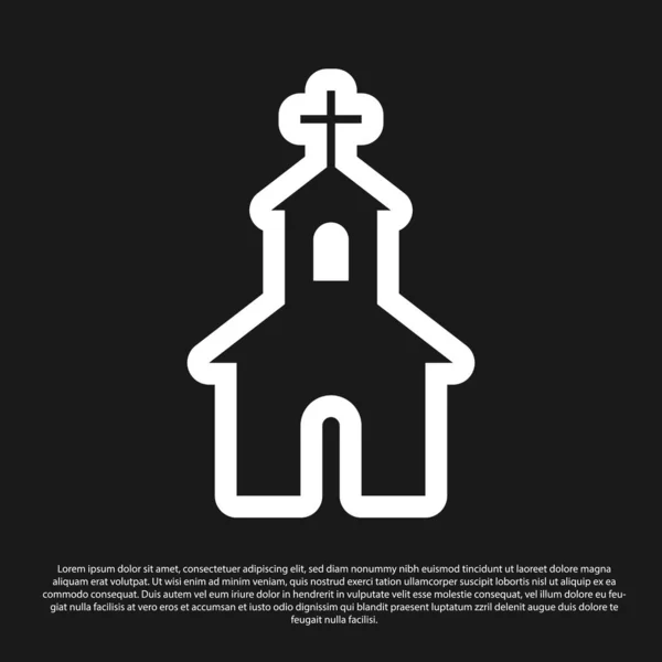 Icono del edificio de la Iglesia Negra aislado sobre fondo negro. Iglesia Cristiana. Religión de la iglesia. Ilustración vectorial — Vector de stock