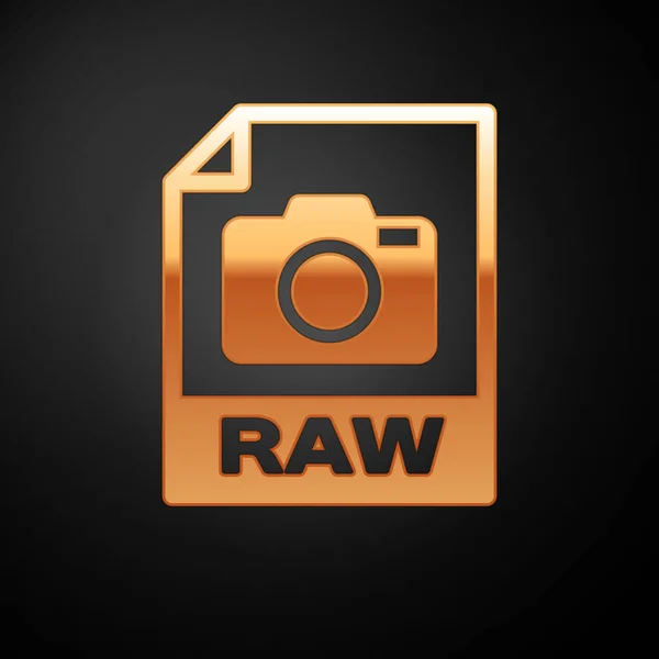 Ikona dokumentu w formacie Gold RAW. Pobierz RAW ikona przycisku izolowane na czarnym tle. Symbol pliku RAW. Ilustracja wektorowa — Wektor stockowy
