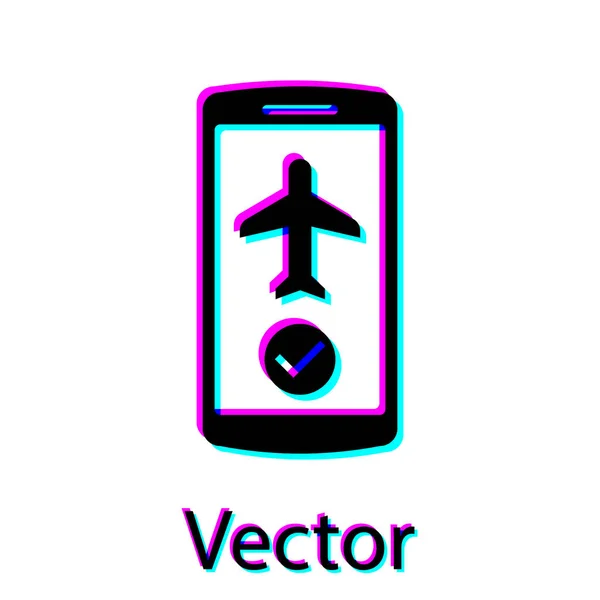 Black Flight mode in the mobile phone icon isolated on white background. Airplane or aeroplane flight offline mode passenger regulation airline . Vector Illustration — Stock Vector