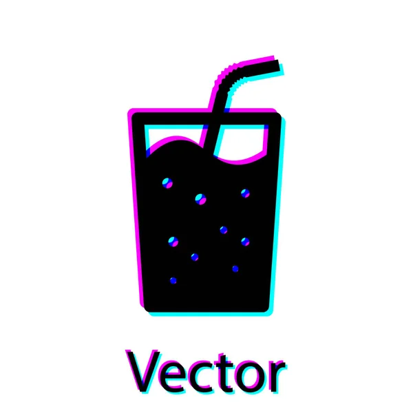 Verre noir avec icône de l'eau isolée sur fond blanc. Verre à soda avec paille à boire. Symbole de boisson fraîche froide. Illustration vectorielle — Image vectorielle